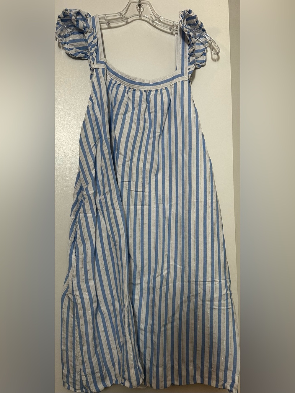 LOFT Blue and White Vertical Stripe Dress